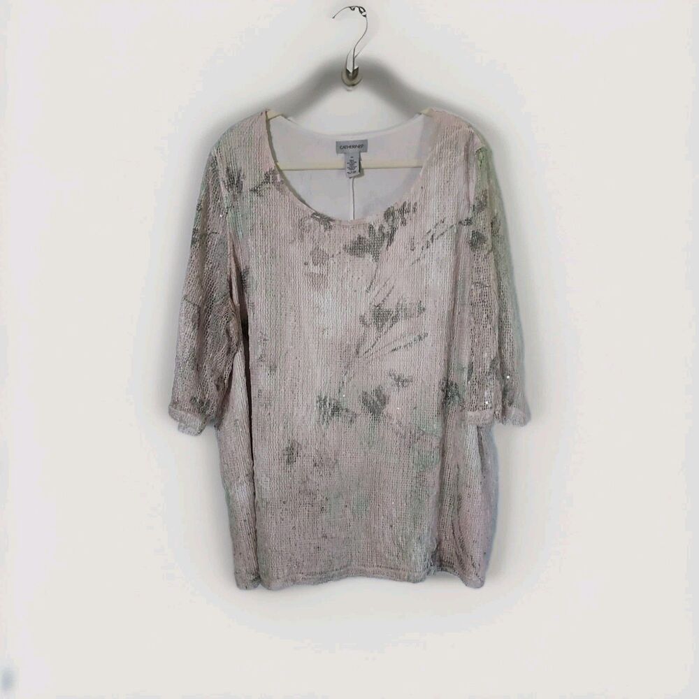 Catherine’s Women’s Shimmery Mesh Netted Overlay Floral Blouse Plus Size 3X